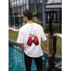 Unisex Bisiklet Yaka Baskılı Oversize T-Shirt - Beyaz - 103507