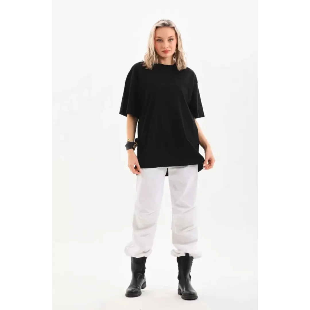 Unisex Bisiklet Yaka 20/1 Düz Oversize T-Shirt - Siyah - 103508 Unisex Bisiklet Yaka 20/1 Düz Oversize T-Shirt - Siyah - 103508