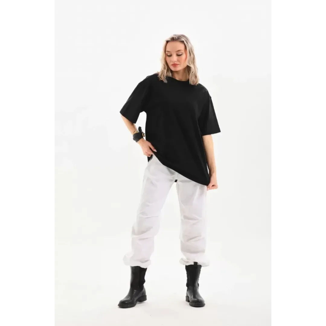 Unisex Bisiklet Yaka 20/1 Düz Oversize T-Shirt - Siyah - 103508 Unisex Bisiklet Yaka 20/1 Düz Oversize T-Shirt - Siyah - 103508