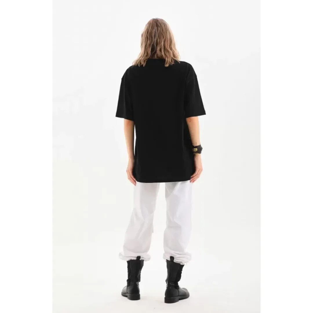 Unisex Bisiklet Yaka 20/1 Düz Oversize T-Shirt - Siyah - 103508 Unisex Bisiklet Yaka 20/1 Düz Oversize T-Shirt - Siyah - 103508