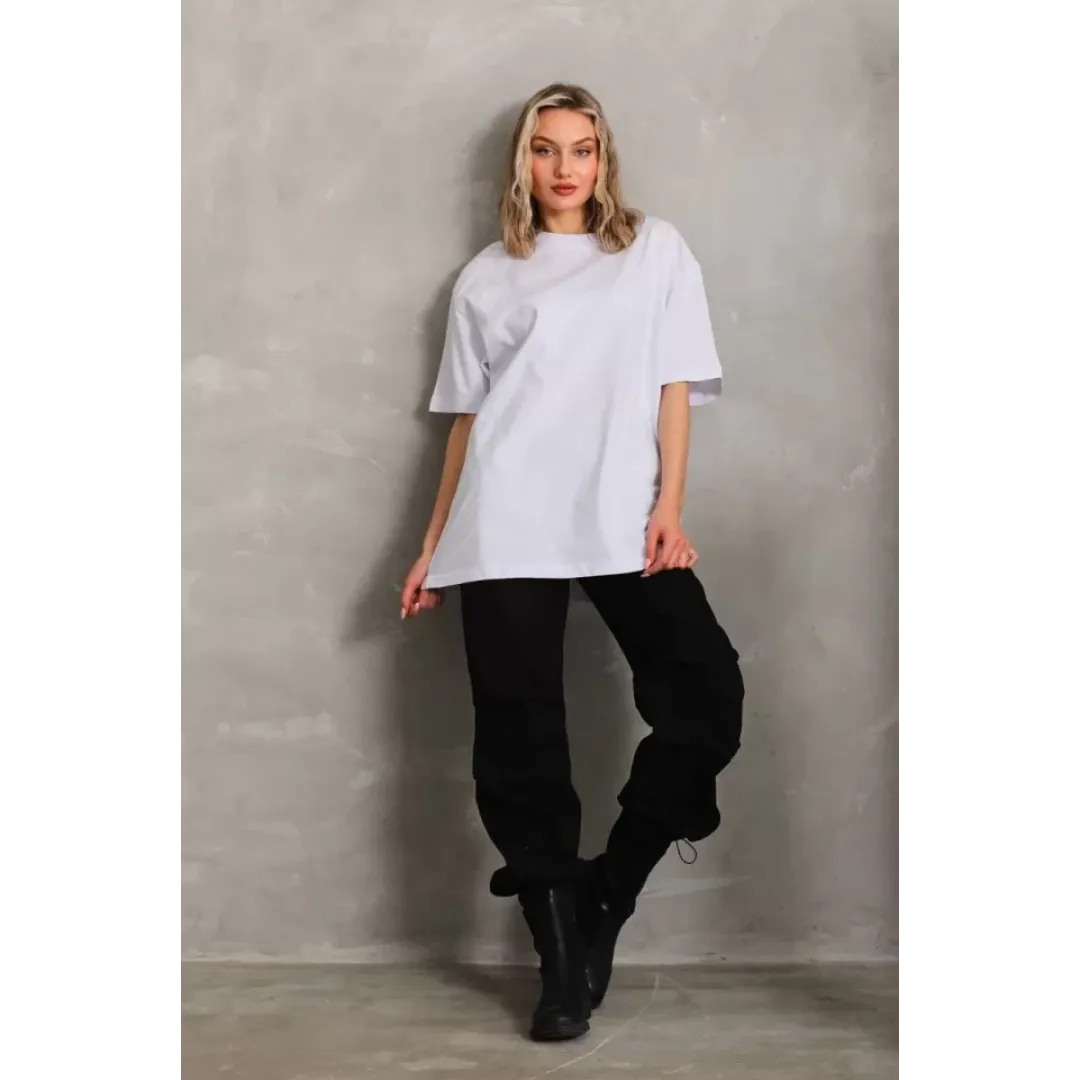 Unisex Bisiklet Yaka 20/1 Düz Oversize T-Shirt - Beyaz - 103509 Unisex Bisiklet Yaka 20/1 Düz Oversize T-Shirt - Beyaz - 103509