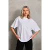 Unisex Bisiklet Yaka 20/1 Düz Oversize T-Shirt - Beyaz - 103509 Unisex Bisiklet Yaka 20/1 Düz Oversize T-Shirt - Beyaz - 103509