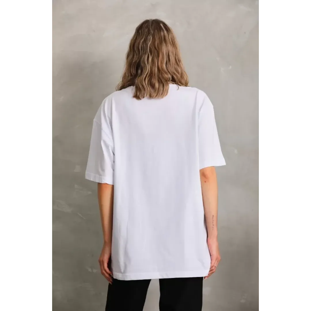 Unisex Bisiklet Yaka 20/1 Düz Oversize T-Shirt - Beyaz - 103509 Unisex Bisiklet Yaka 20/1 Düz Oversize T-Shirt - Beyaz - 103509