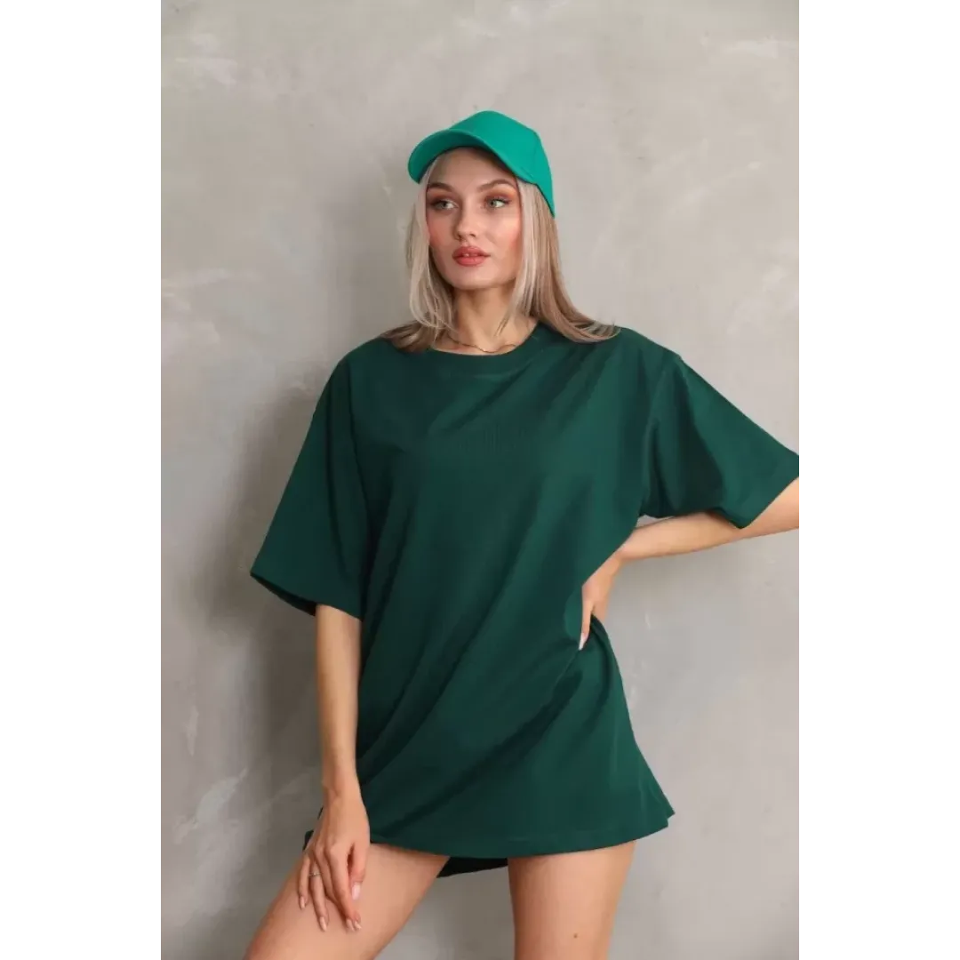 Unisex Bisiklet Yaka 20/1 Düz Oversize T-Shirt - Yeşil - 103510 Unisex Bisiklet Yaka 20/1 Düz Oversize T-Shirt - Yeşil - 103510