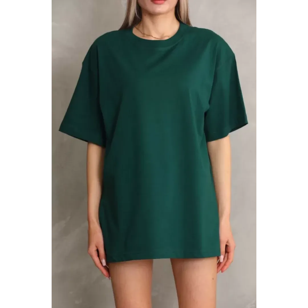 Unisex Bisiklet Yaka 20/1 Düz Oversize T-Shirt - Yeşil - 103510 Unisex Bisiklet Yaka 20/1 Düz Oversize T-Shirt - Yeşil - 103510