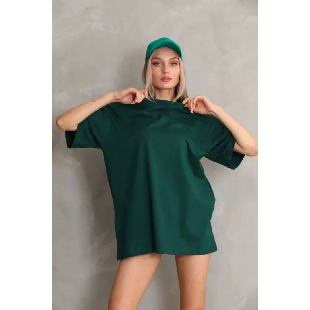 Unisex Bisiklet Yaka 20/1 Düz Oversize T-Shirt - Yeşil - 103510 Unisex Bisiklet Yaka 20/1 Düz Oversize T-Shirt - Yeşil - 103510