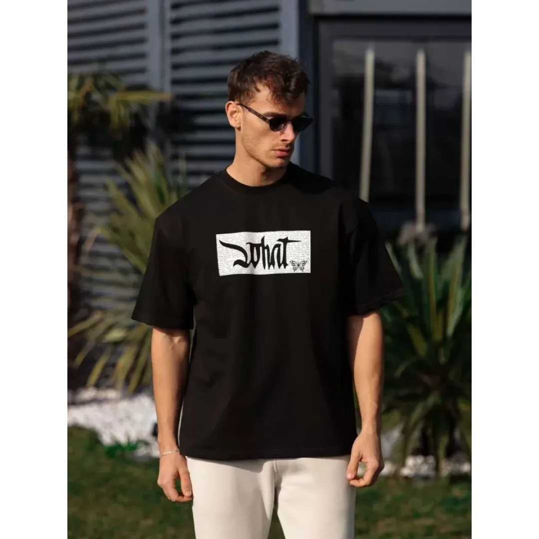 Unisex Bisiklet Yaka Baskılı Oversize T-Shirt - Siyah - 103511 Unisex Bisiklet Yaka Baskılı Oversize T-Shirt - Siyah - 103511