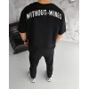 Unisex Bisiklet Yaka Baskılı Oversize T-Shirt - Siyah - 103542 Unisex Bisiklet Yaka Baskılı Oversize T-Shirt - Siyah - 103542
