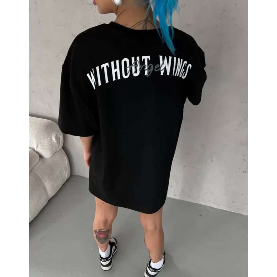 Unisex Bisiklet Yaka Baskılı Oversize T-Shirt - Siyah - 103548 Unisex Bisiklet Yaka Baskılı Oversize T-Shirt - Siyah - 103548