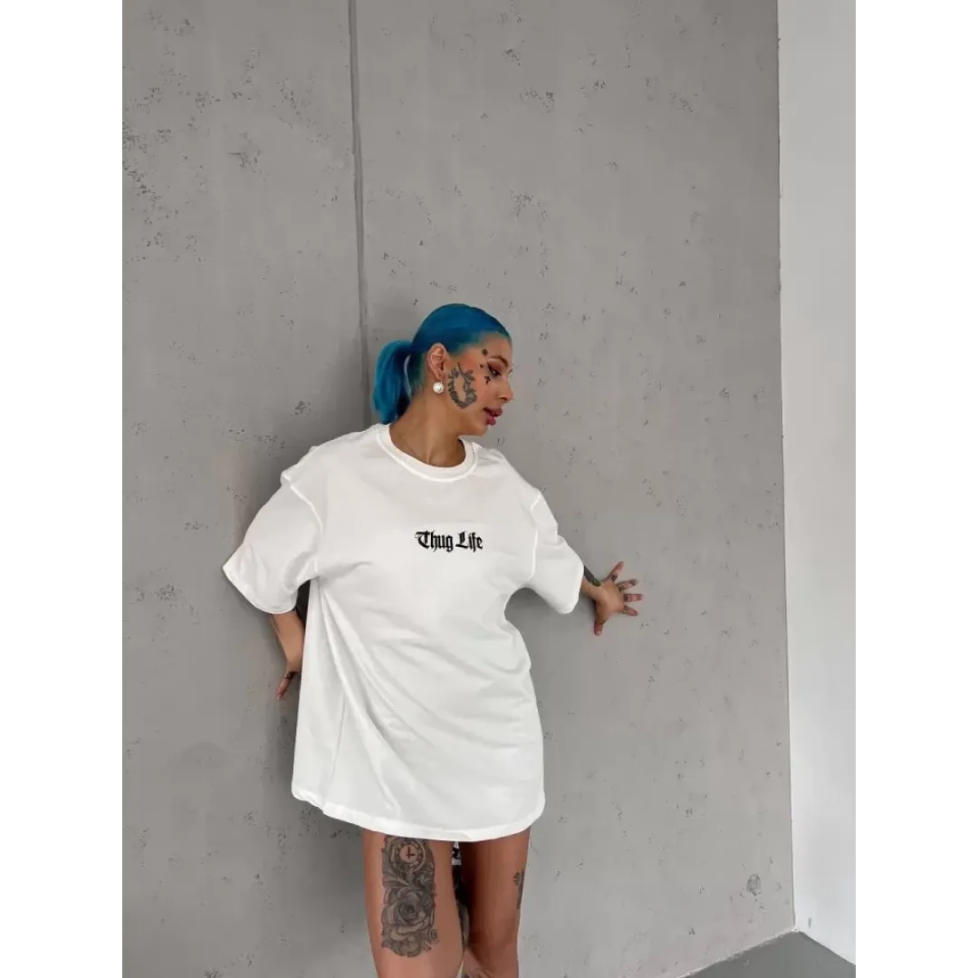 Unisex Bisiklet Yaka Baskılı Oversize T-Shirt - Beyaz - 103549 Unisex Bisiklet Yaka Baskılı Oversize T-Shirt - Beyaz - 103549