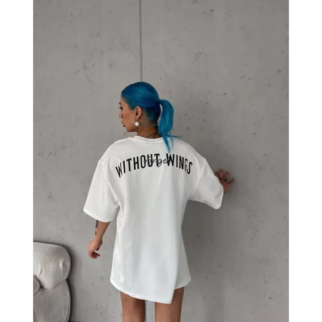 Unisex Bisiklet Yaka Baskılı Oversize T-Shirt - Beyaz - 103549 Unisex Bisiklet Yaka Baskılı Oversize T-Shirt - Beyaz - 103549