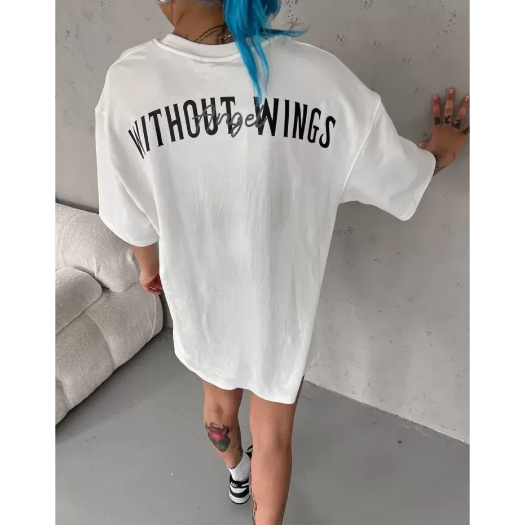 Unisex Bisiklet Yaka Baskılı Oversize T-Shirt - Beyaz - 103549 Unisex Bisiklet Yaka Baskılı Oversize T-Shirt - Beyaz - 103549