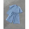 Unisex Şeritli Baskılı Şortlu Takım - Boyalı Gri - 104325 Unisex Şeritli Baskılı Şortlu Takım - Boyalı Gri - 104325