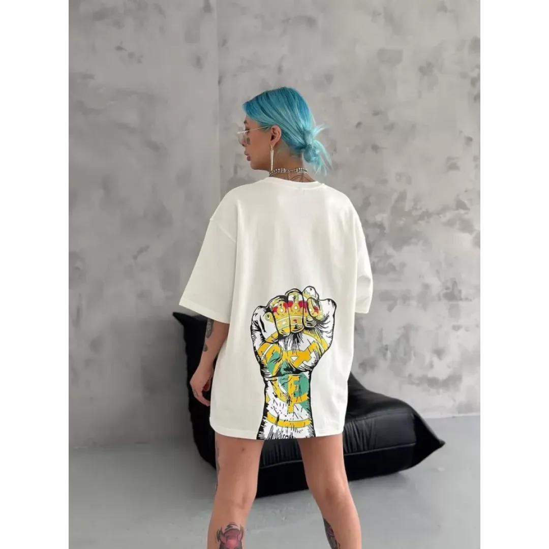 Unisex Bisiklet Yaka Baskılı Oversize T-Shirt - Beyaz - 104327 Unisex Bisiklet Yaka Baskılı Oversize T-Shirt - Beyaz - 104327