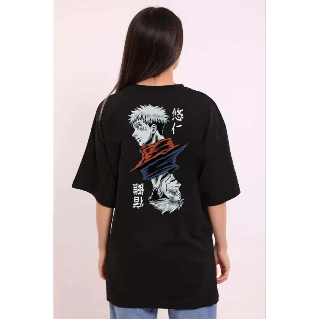 Unisex Bisiklet Yaka Baskılı Oversize T-Shirt - Siyah - 104332 Unisex Bisiklet Yaka Baskılı Oversize T-Shirt - Siyah - 104332