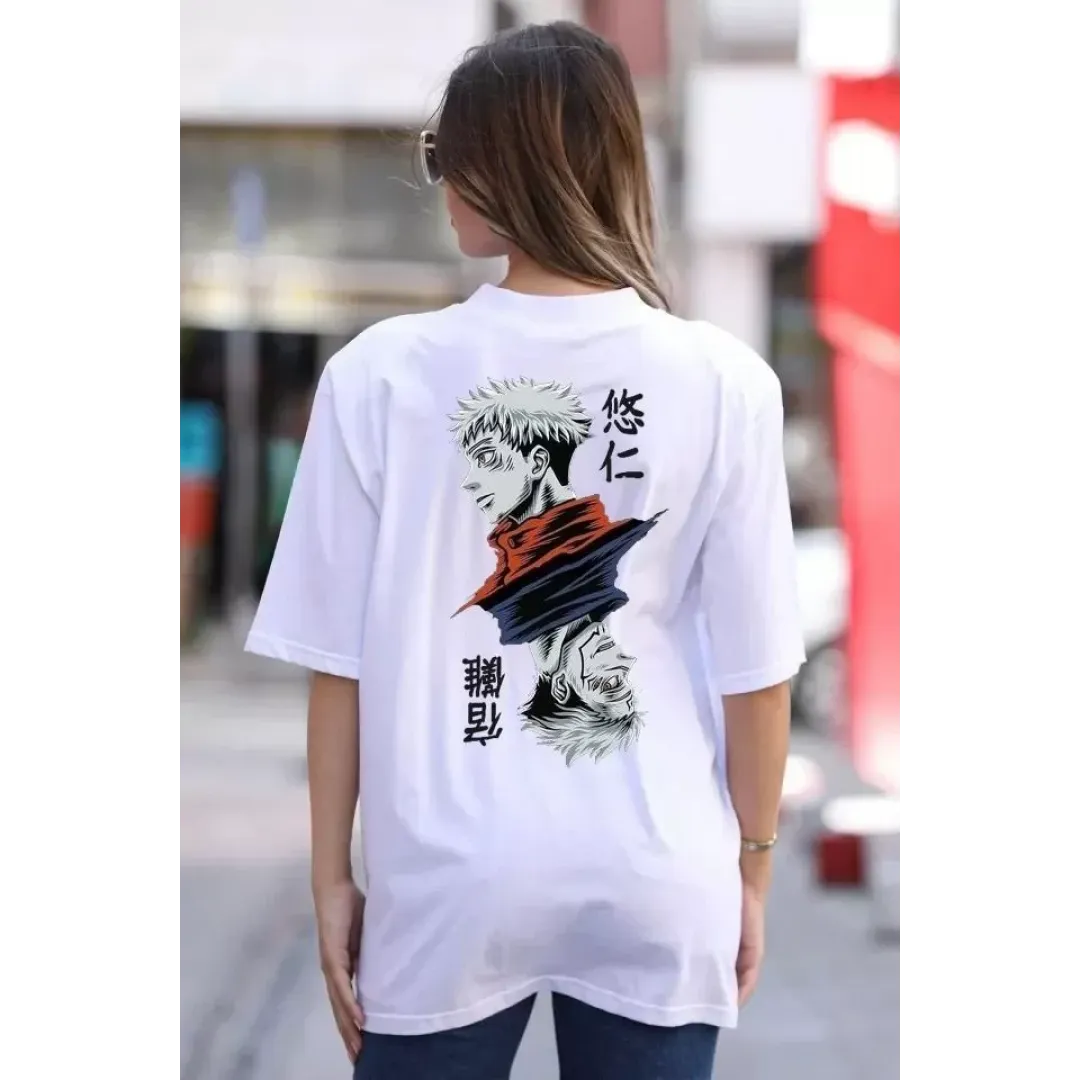 Unisex Bisiklet Yaka Baskılı Oversize T-Shirt - Beyaz - 104333 Unisex Bisiklet Yaka Baskılı Oversize T-Shirt - Beyaz - 104333