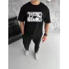 Unisex Bisiklet Yaka Katlanan Baskılı T-Shirt - Siyah - 104335 Unisex Bisiklet Yaka Katlanan Baskılı T-Shirt - Siyah - 104335
