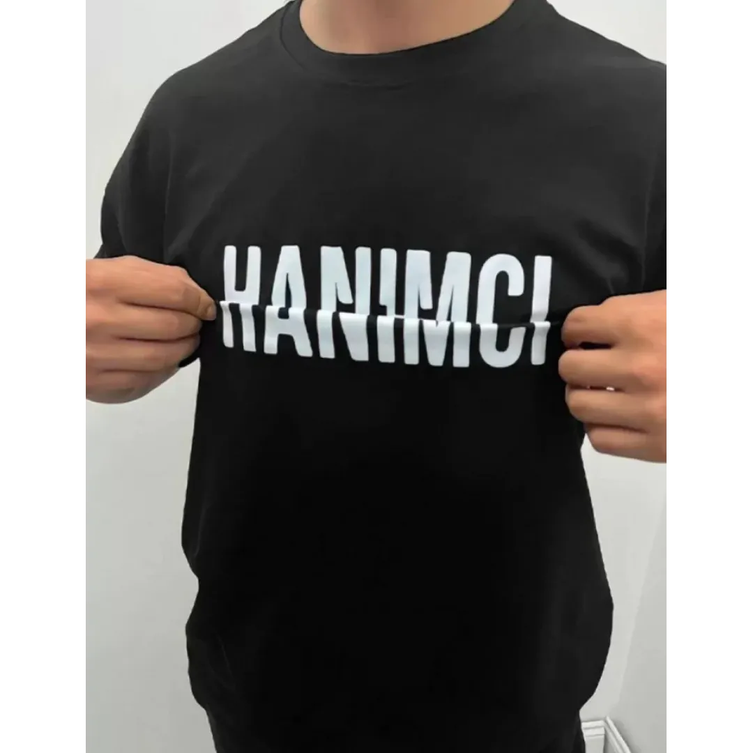 Unisex Bisiklet Yaka Katlanan Baskılı T-Shirt - Siyah - 104335 Unisex Bisiklet Yaka Katlanan Baskılı T-Shirt - Siyah - 104335