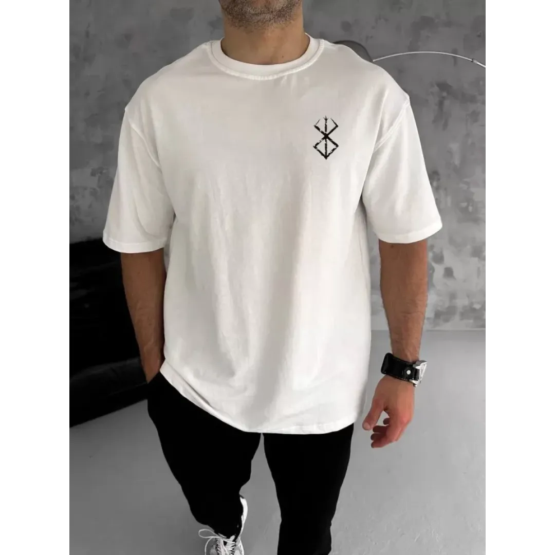 Unisex Bisiklet Yaka Baskılı Oversize T-Shirt - Beyaz - 104338 Unisex Bisiklet Yaka Baskılı Oversize T-Shirt - Beyaz - 104338