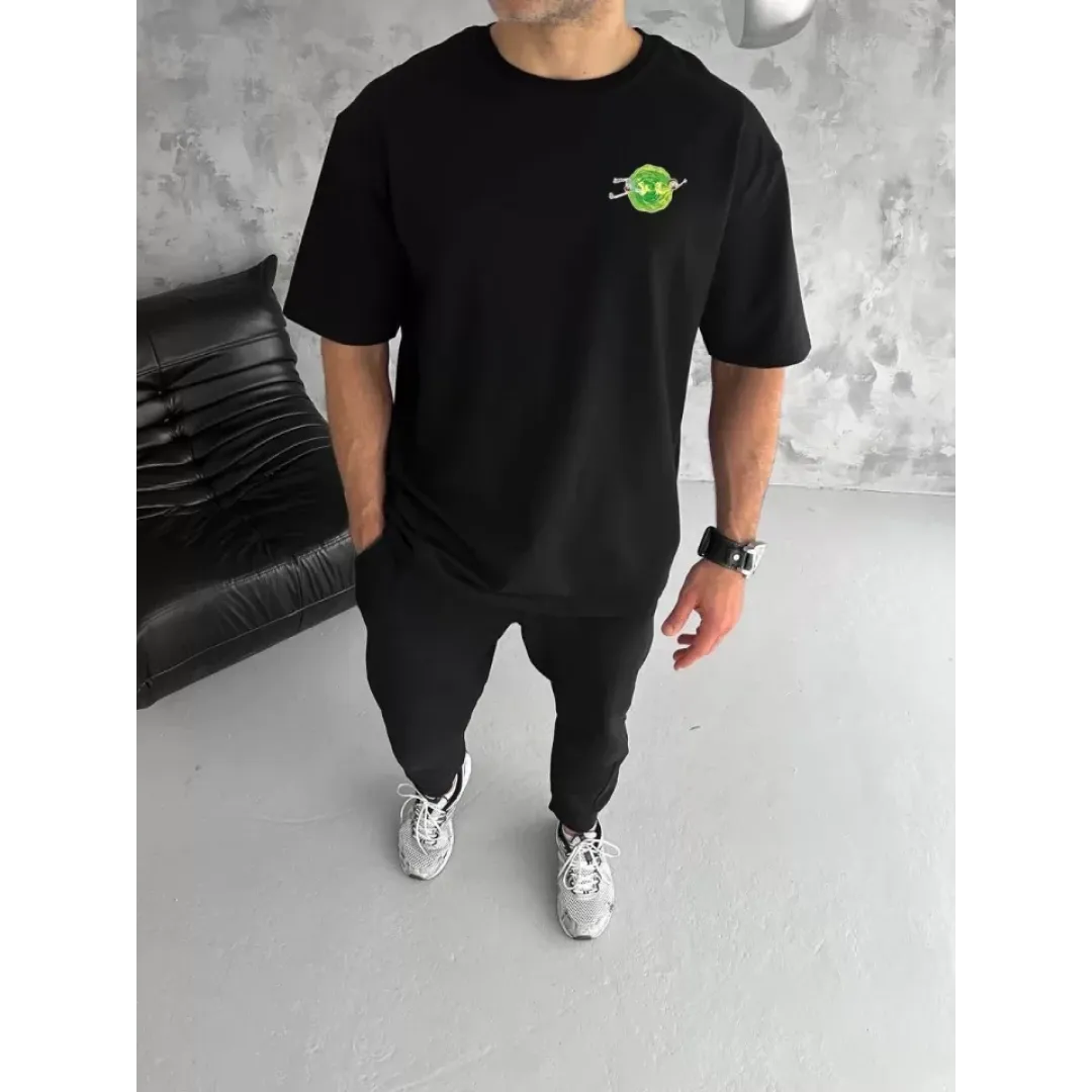 Unisex Bisiklet Yaka Baskılı Oversize T-Shirt - Siyah - 104341 Unisex Bisiklet Yaka Baskılı Oversize T-Shirt - Siyah - 104341
