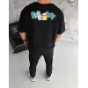 Unisex Bisiklet Yaka Baskılı Oversize T-Shirt - Siyah - 104341 Unisex Bisiklet Yaka Baskılı Oversize T-Shirt - Siyah - 104341