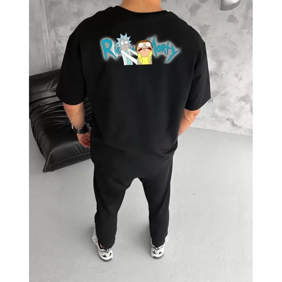 Unisex Bisiklet Yaka Baskılı Oversize T-Shirt - Siyah - 104341 Unisex Bisiklet Yaka Baskılı Oversize T-Shirt - Siyah - 104341