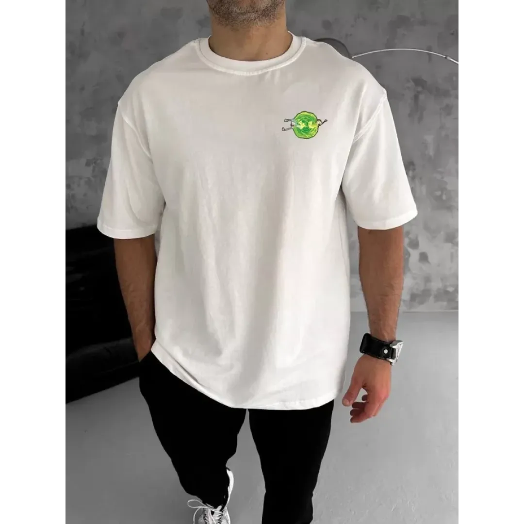 Unisex Bisiklet Yaka Baskılı Oversize T-Shirt - Beyaz - 104342 Unisex Bisiklet Yaka Baskılı Oversize T-Shirt - Beyaz - 104342