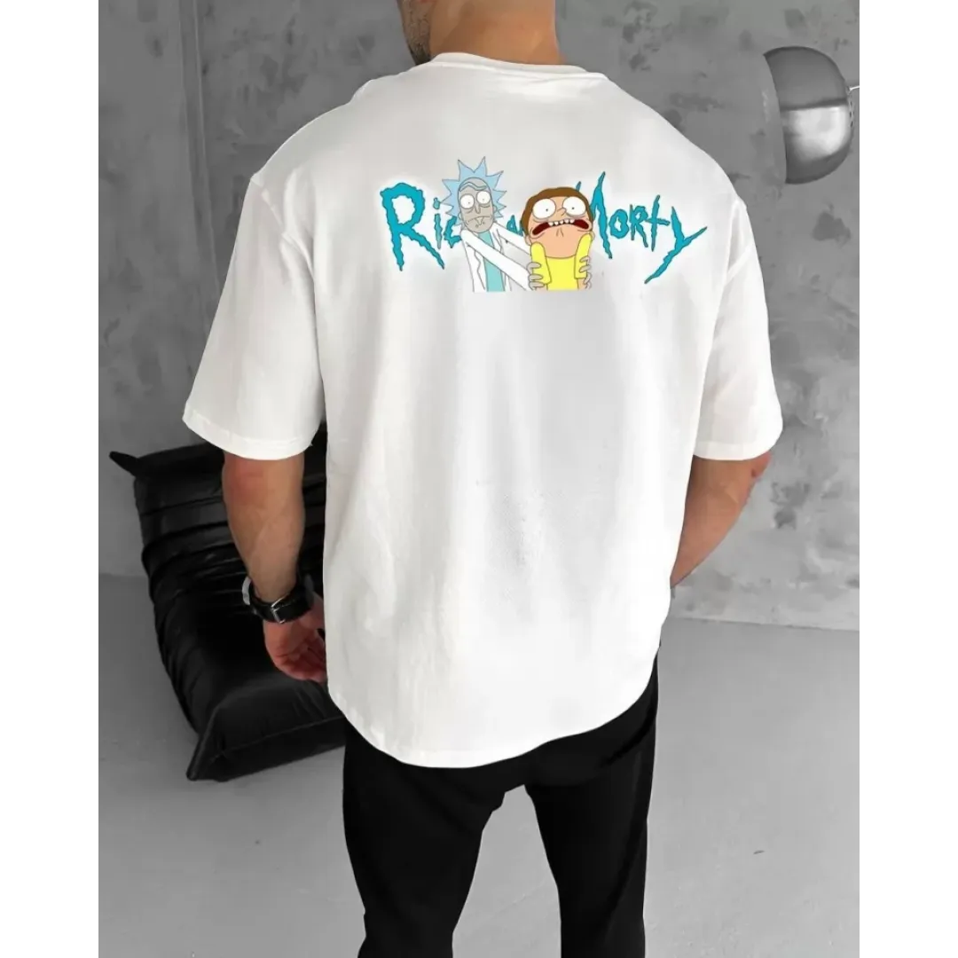 Unisex Bisiklet Yaka Baskılı Oversize T-Shirt - Beyaz - 104342 Unisex Bisiklet Yaka Baskılı Oversize T-Shirt - Beyaz - 104342