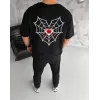 Unisex Bisiklet Yaka Baskılı Oversize T-Shirt - Siyah - 104343