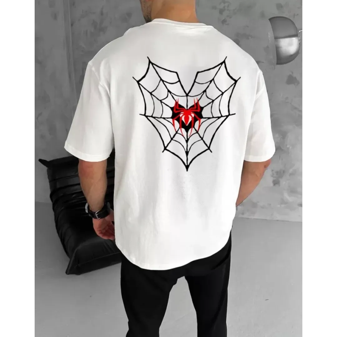 Unisex Bisiklet Yaka Baskılı Oversize T-Shirt - Beyaz - 104344 Unisex Bisiklet Yaka Baskılı Oversize T-Shirt - Beyaz - 104344