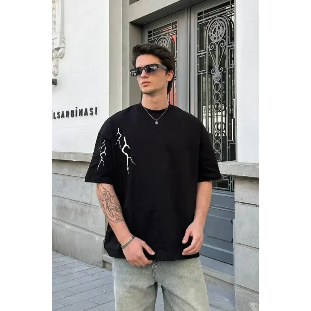 Unisex Bisiklet Yaka Baskılı Oversize T-Shirt - Siyah - 104349 Unisex Bisiklet Yaka Baskılı Oversize T-Shirt - Siyah - 104349