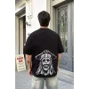 Unisex Bisiklet Yaka Baskılı Oversize T-Shirt - Siyah - 104349 Unisex Bisiklet Yaka Baskılı Oversize T-Shirt - Siyah - 104349