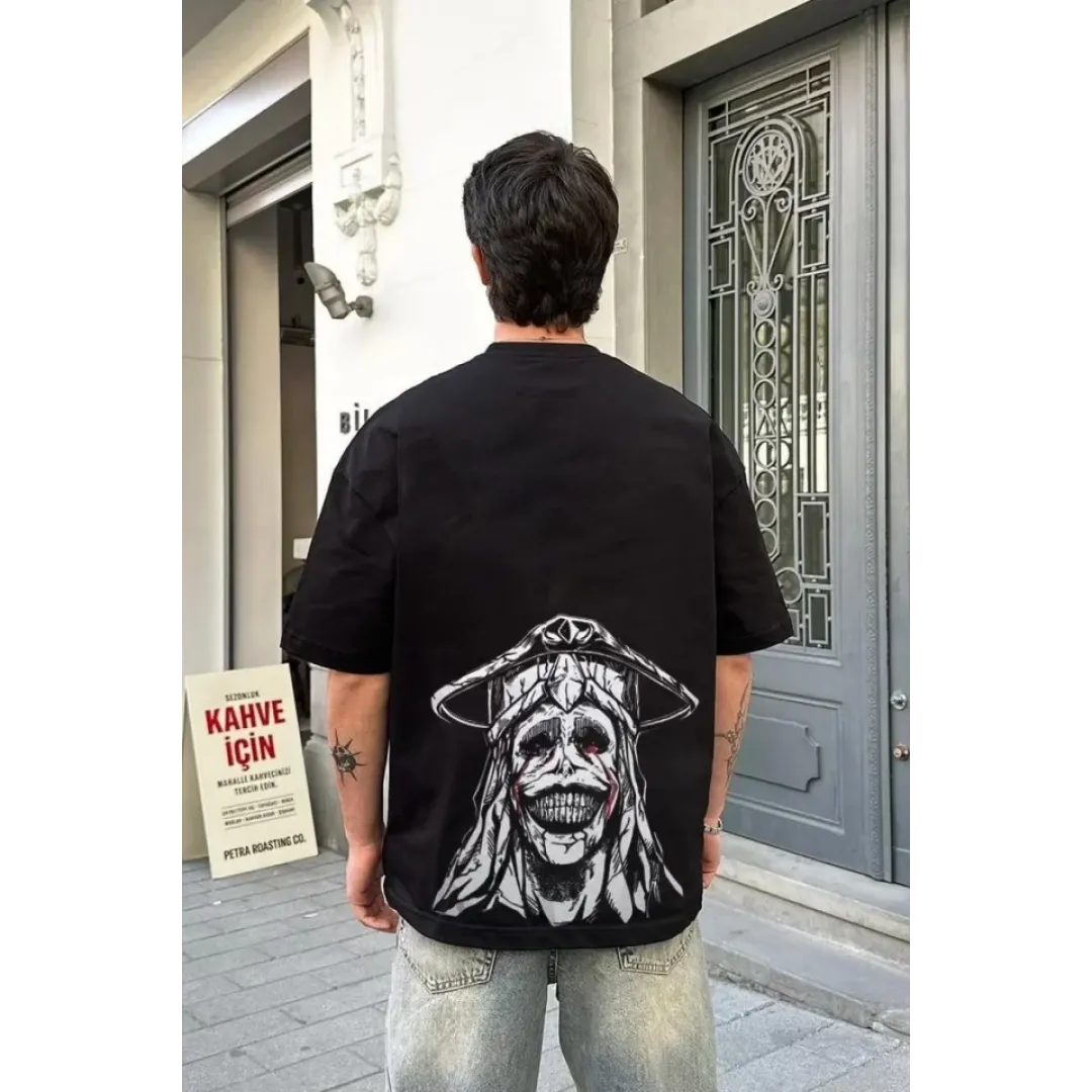 Unisex Bisiklet Yaka Baskılı Oversize T-Shirt - Siyah - 104349 Unisex Bisiklet Yaka Baskılı Oversize T-Shirt - Siyah - 104349