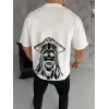 Unisex Bisiklet Yaka Baskılı Oversize T-Shirt - Beyaz - 104350 Unisex Bisiklet Yaka Baskılı Oversize T-Shirt - Beyaz - 104350