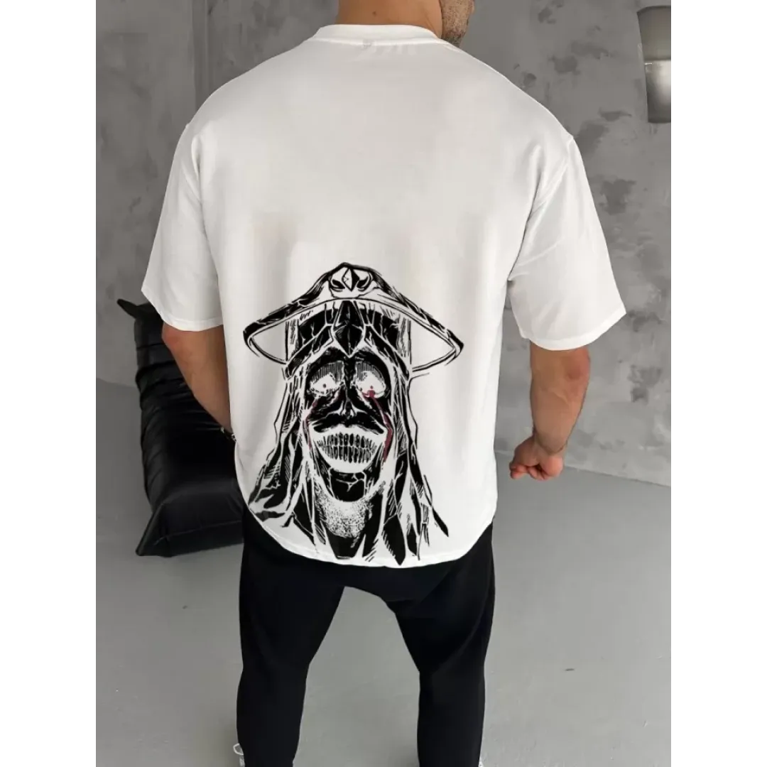 Unisex Bisiklet Yaka Baskılı Oversize T-Shirt - Beyaz - 104350 Unisex Bisiklet Yaka Baskılı Oversize T-Shirt - Beyaz - 104350