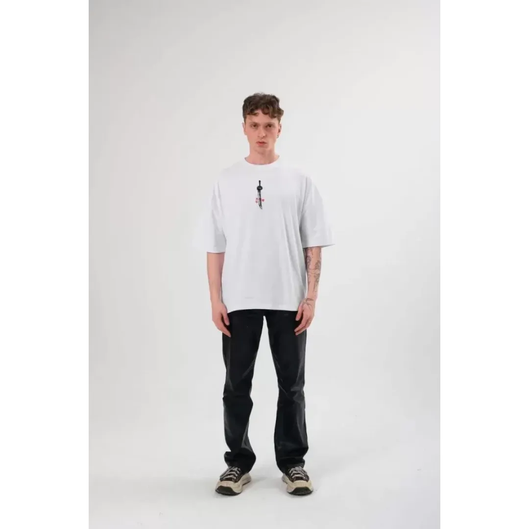 Unisex Bisiklet Yaka Baskılı Oversize T-Shirt - Beyaz - 104354 Unisex Bisiklet Yaka Baskılı Oversize T-Shirt - Beyaz - 104354