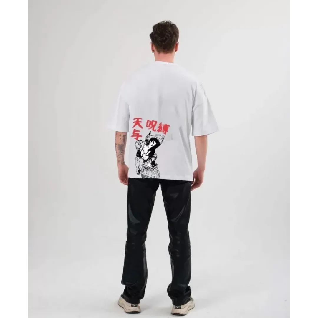 Unisex Bisiklet Yaka Baskılı Oversize T-Shirt - Beyaz - 104354 Unisex Bisiklet Yaka Baskılı Oversize T-Shirt - Beyaz - 104354