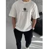 Unisex Bisiklet Yaka Baskılı Oversize T-Shirt - Beyaz - 104356 Unisex Bisiklet Yaka Baskılı Oversize T-Shirt - Beyaz - 104356