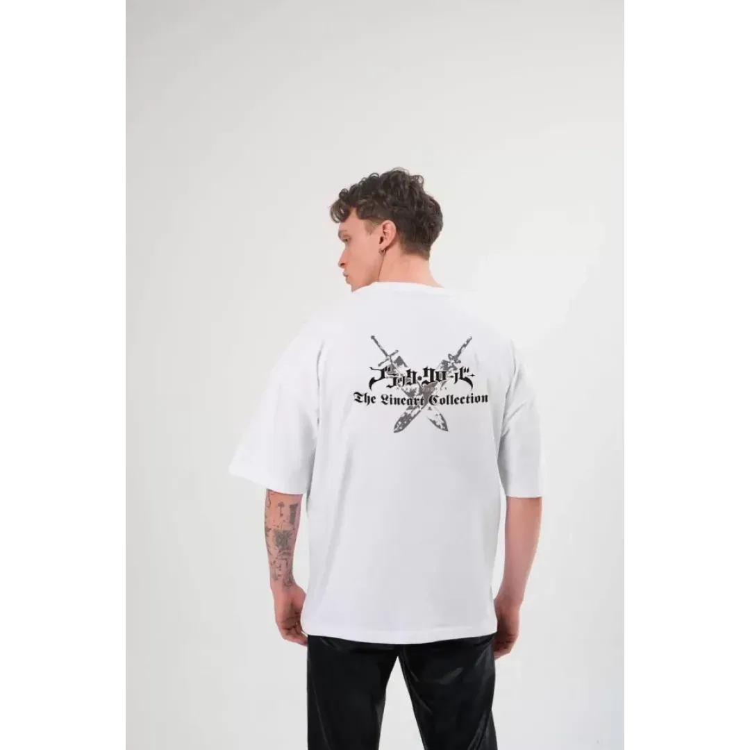 Unisex Bisiklet Yaka Baskılı Oversize T-Shirt - Beyaz - 104356 Unisex Bisiklet Yaka Baskılı Oversize T-Shirt - Beyaz - 104356