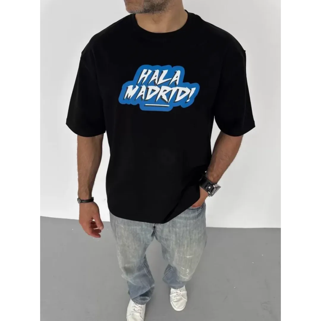 Unisex Bisiklet Yaka Baskılı Oversize T-Shirt - Siyah - 104357 Unisex Bisiklet Yaka Baskılı Oversize T-Shirt - Siyah - 104357