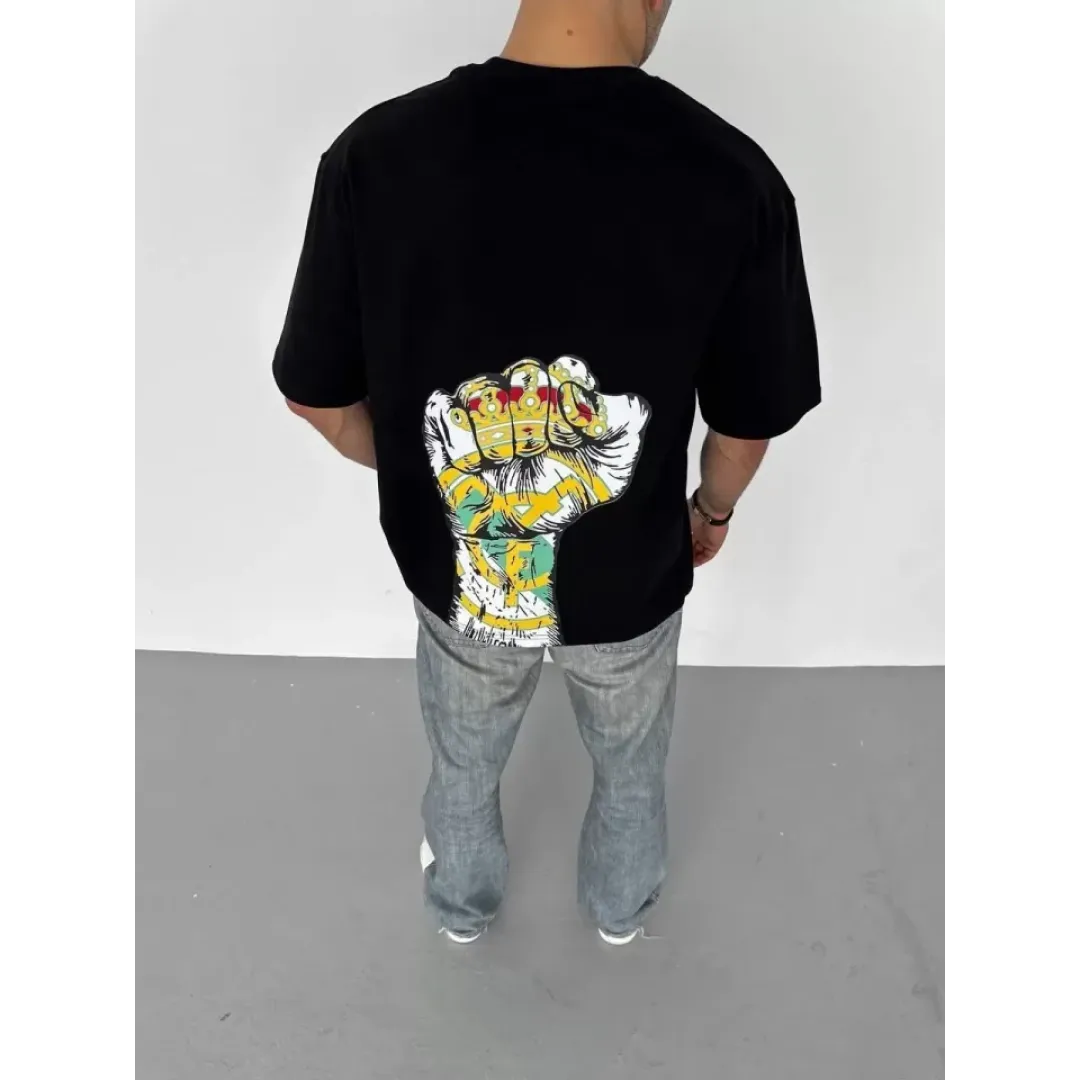 Unisex Bisiklet Yaka Baskılı Oversize T-Shirt - Siyah - 104357 Unisex Bisiklet Yaka Baskılı Oversize T-Shirt - Siyah - 104357