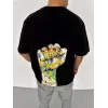 Unisex Bisiklet Yaka Baskılı Oversize T-Shirt - Siyah - 104357 Unisex Bisiklet Yaka Baskılı Oversize T-Shirt - Siyah - 104357