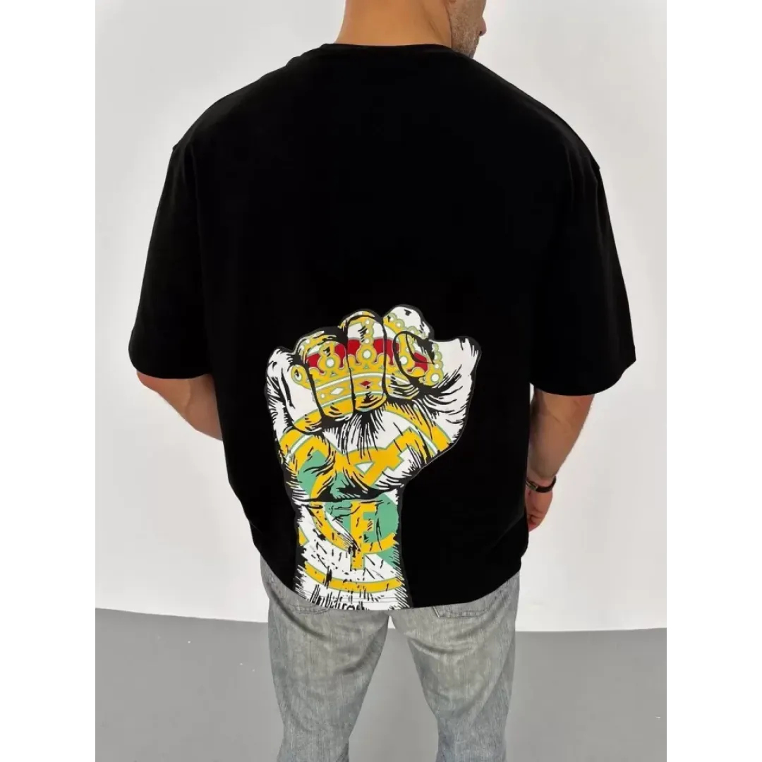 Unisex Bisiklet Yaka Baskılı Oversize T-Shirt - Siyah - 104357 Unisex Bisiklet Yaka Baskılı Oversize T-Shirt - Siyah - 104357
