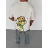 Unisex Bisiklet Yaka Baskılı Oversize T-Shirt - Beyaz - 104358