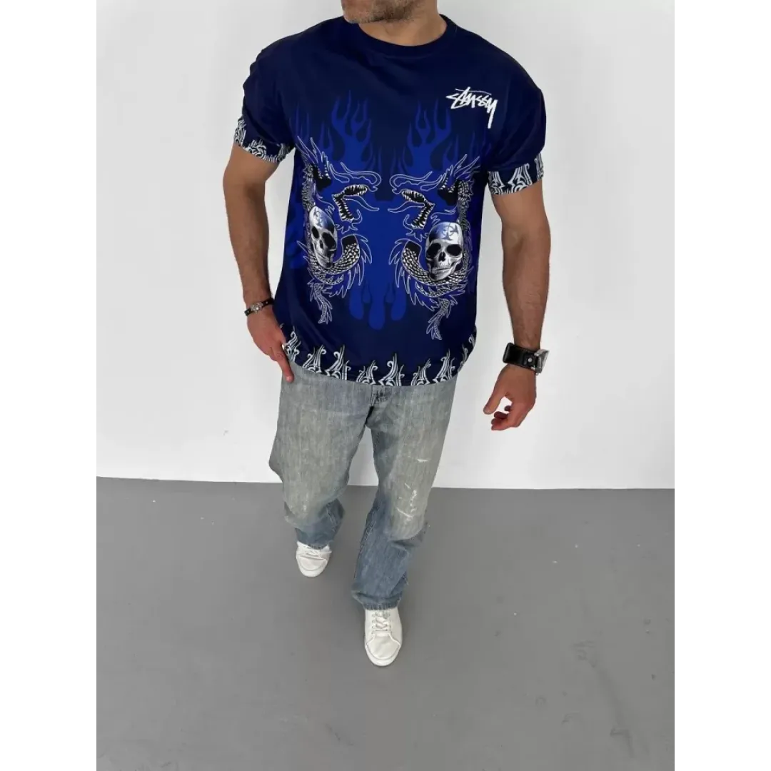 Unisex Bisiklet Yaka Baskılı Oversize T-Shirt - Lacivert - 104359 Unisex Bisiklet Yaka Baskılı Oversize T-Shirt - Lacivert - 104359