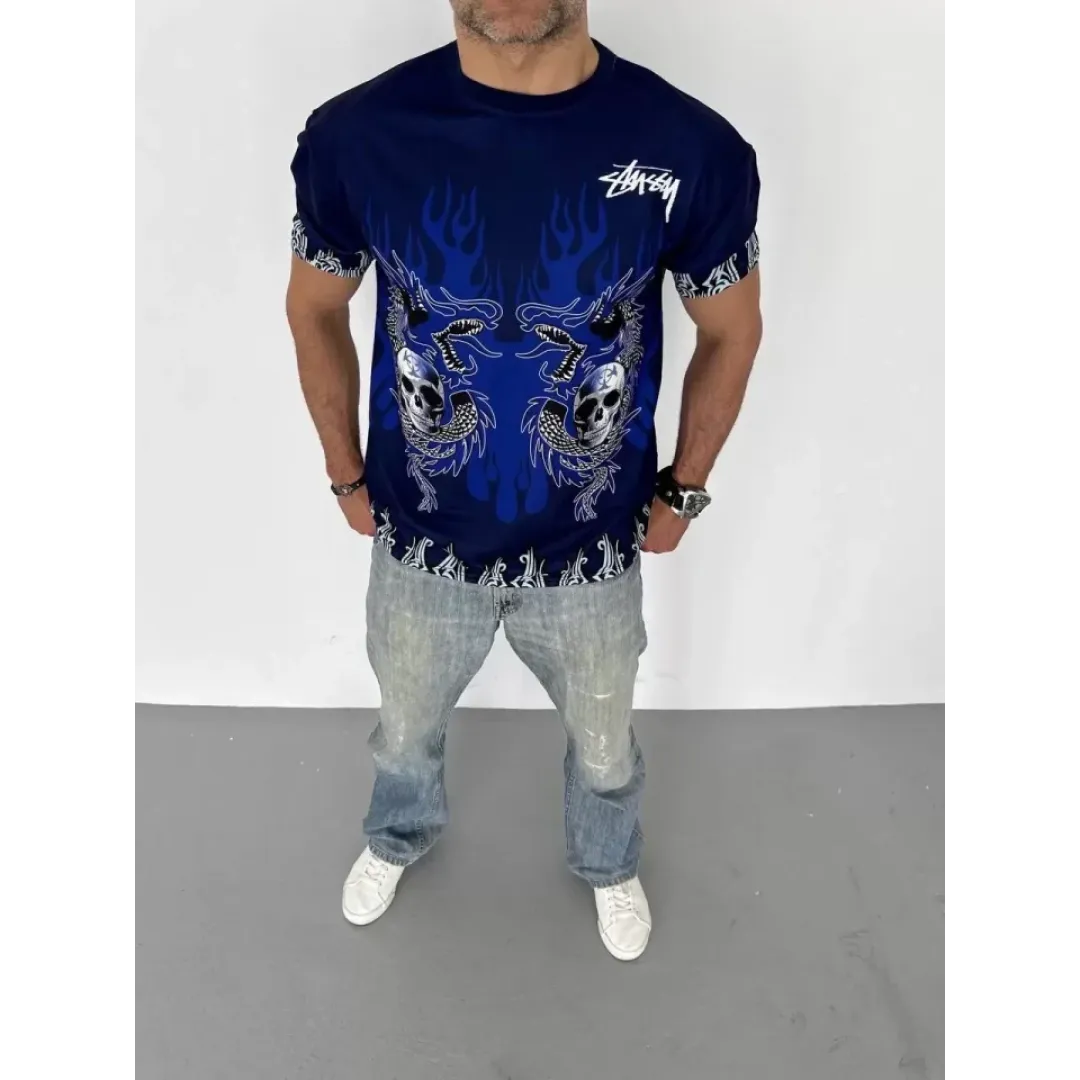 Unisex Bisiklet Yaka Baskılı Oversize T-Shirt - Lacivert - 104359 Unisex Bisiklet Yaka Baskılı Oversize T-Shirt - Lacivert - 104359