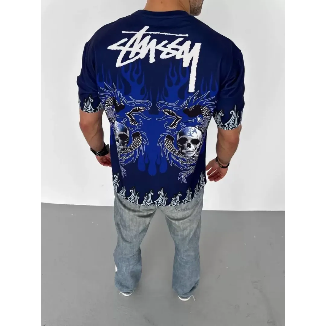 Unisex Bisiklet Yaka Baskılı Oversize T-Shirt - Lacivert - 104359 Unisex Bisiklet Yaka Baskılı Oversize T-Shirt - Lacivert - 104359