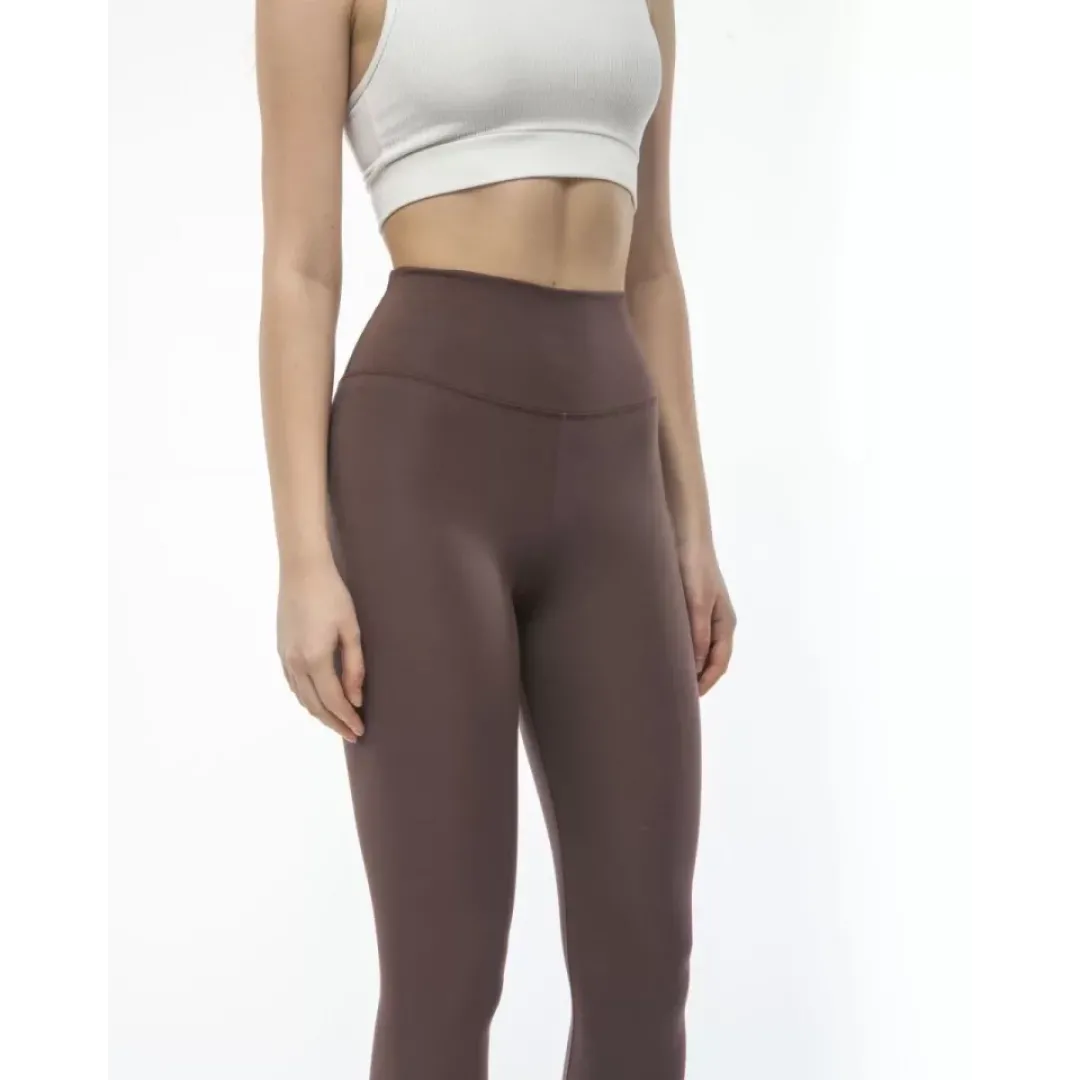 Yüksek Bel Sporcu Düz Tayt - Kahverengi - 104363