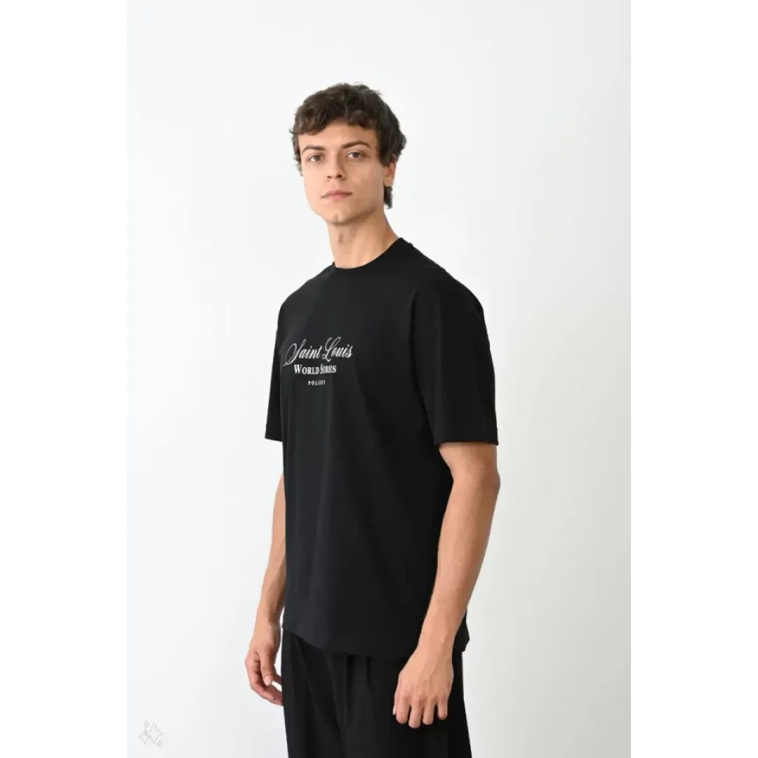 Unisex Bisiklet Yaka Baskılı Oversize T-Shirt - Siyah - 104374 Unisex Bisiklet Yaka Baskılı Oversize T-Shirt - Siyah - 104374