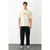 Unisex Bisiklet Yaka Baskılı Oversize T-Shirt - Beyaz - 104377 Unisex Bisiklet Yaka Baskılı Oversize T-Shirt - Beyaz - 104377